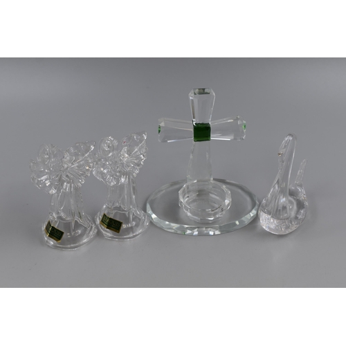 204 - Four Pieces of Crystal including a pair of Angel Candleholders