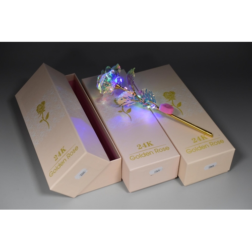 207 - Three New 24k Golden Roses with Multifunctional Lights and Gift Boxes (Perfect Valantines Gift)