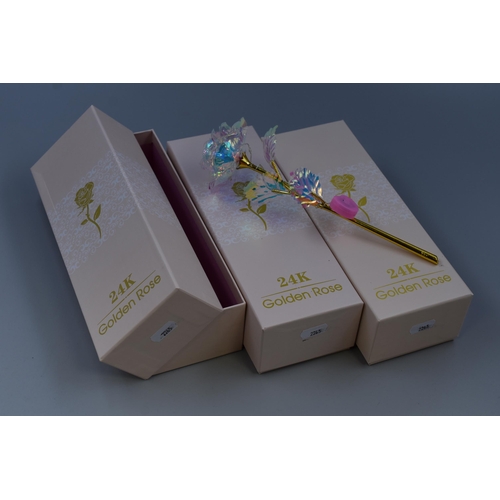 207 - Three New 24k Golden Roses with Multifunctional Lights and Gift Boxes (Perfect Valantines Gift)