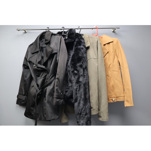 430 - Four Jackets to include Fur Jacket F&F (Size 22), Missiko Black Jacket (S), M&S Gents Jacket... 