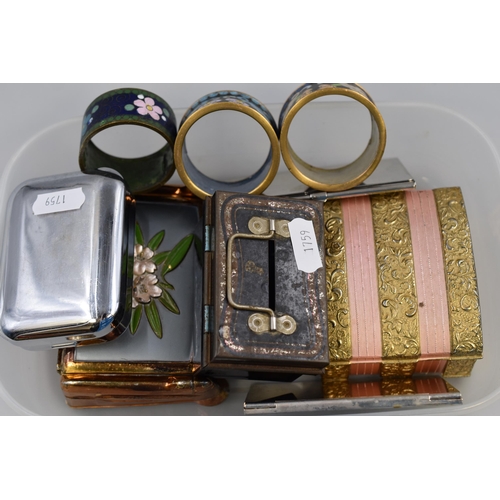 434 - Selection of Vintage Card Holders, Enamelled Napkin Rings, Trinket Boxes and a Pill Box