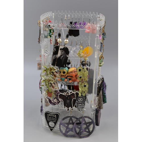 437 - Rotating Earring Holder with a Large Selection of Mainly Paired Earrings. Includes Skeletons, Stevie... 