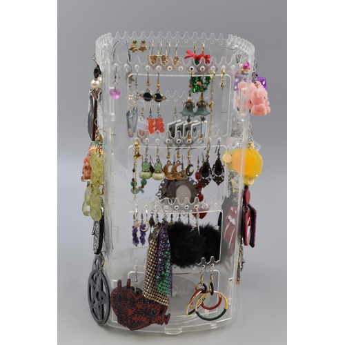 437 - Rotating Earring Holder with a Large Selection of Mainly Paired Earrings. Includes Skeletons, Stevie... 