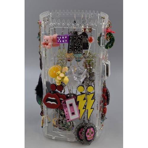 437 - Rotating Earring Holder with a Large Selection of Mainly Paired Earrings. Includes Skeletons, Stevie... 