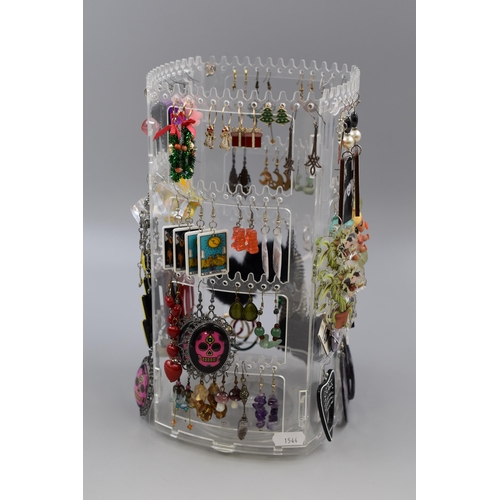 437 - Rotating Earring Holder with a Large Selection of Mainly Paired Earrings. Includes Skeletons, Stevie... 