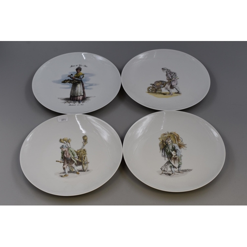 214 - Eight Limoges France ‘Trades In Old Paris’ Plates. Includes Bucket Merchant, Cooked Pear... 