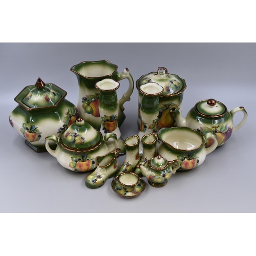 317 - Fourteen Pieces of Mayfayre Staffordshire Pottery with Fruit theme including Candleholders, Jug, Tea... 