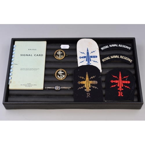 226 - Tray of Royal Navy Items. Specifically Royal Navy Reserves. Includes Two Cap Badges, A Sterling Silv... 