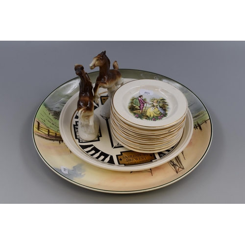 328 - A Selection of Ceramics To Include Twelve Georgian Style Miniature Plates, Pair of Horse Figures and... 