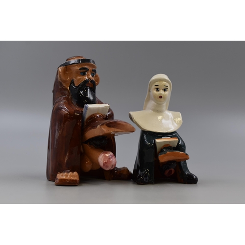 232 - Two Handmade Nun and Monk Glazed Stoneware Novelty Figures. Monk is Approx 5.5