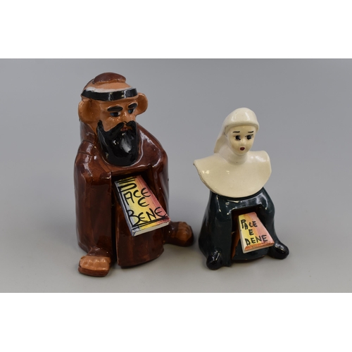 232 - Two Handmade Nun and Monk Glazed Stoneware Novelty Figures. Monk is Approx 5.5