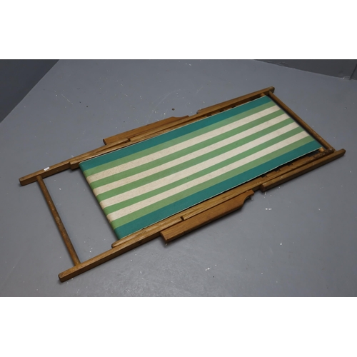 331 - Vintage Wooden traditional Stiped Fabric Deck Chair