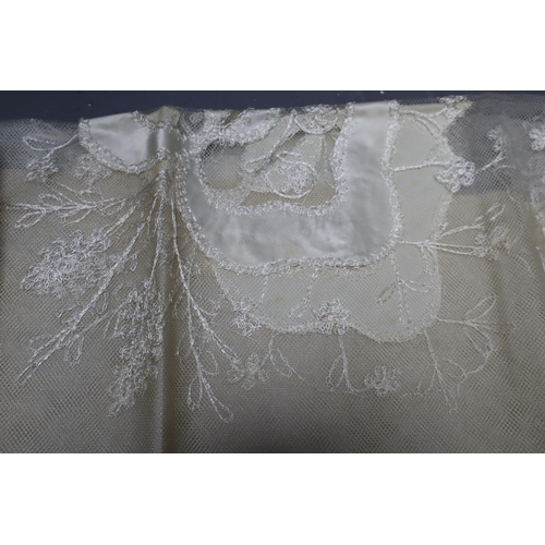 444 - Vintage Detailed Lace Long Veil, in Vintage Dry Cleaners Box