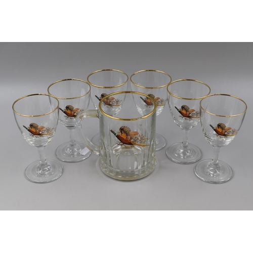 245 - Selection of Vintage Glasses with Pheasant Design together with a Pint Glass