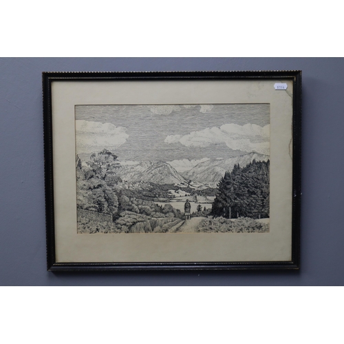 339 - Framed and Glazed Vintage Detailed Lithograph Print signed by artist Norman Burke approx 20