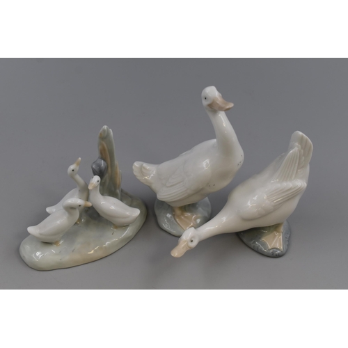 260 - Three Porcelain Nao Geese Figures, Tallest Approx 6