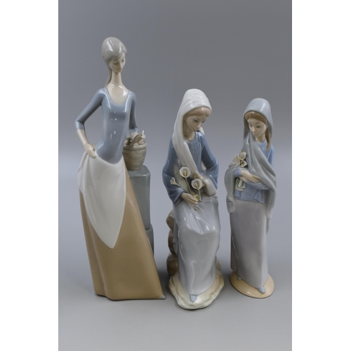 261 - Three Vintage Nao and Lladro Figures Children with Flowers and Lady with Butterfly (a/f)