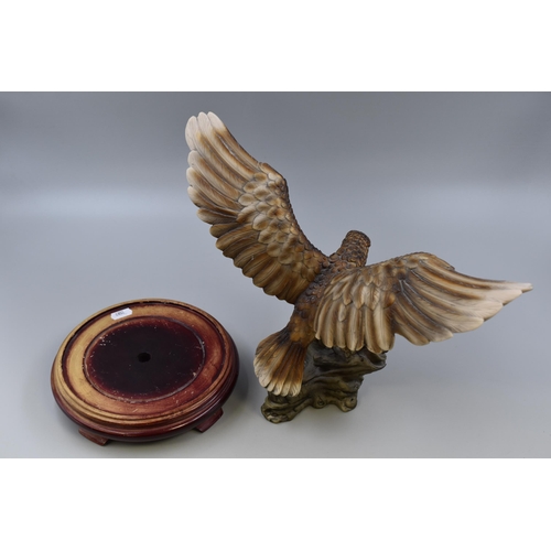 264 - Large Eagle Figurine Standing on Wooden Plinth (Wing Span 16