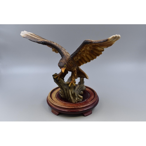 264 - Large Eagle Figurine Standing on Wooden Plinth (Wing Span 16