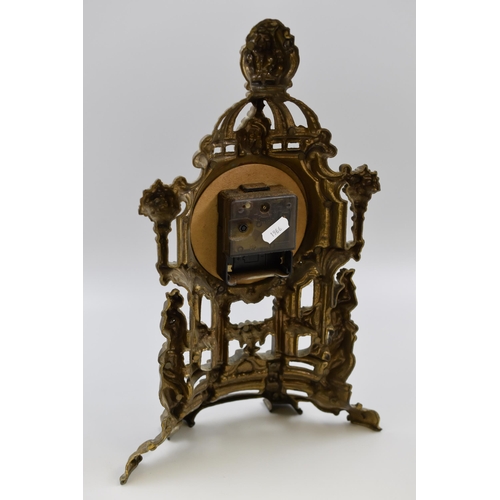 352 - Ornate Brass Flatback Mantle Clock with Quartz Movement (16