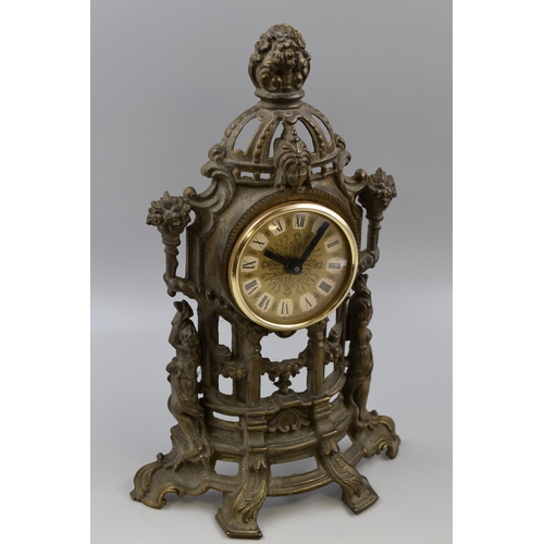 352 - Ornate Brass Flatback Mantle Clock with Quartz Movement (16