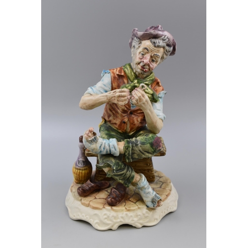 266 - Large Rare Capodimonte Figure of Tramp Sewing (12