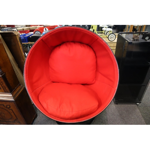 577 - Vintage Large Black Rotating Ball Chair in the style of Ero Aarnio Upholstered in Vibrant Red Cashme... 