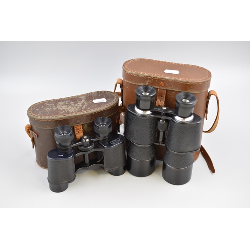 356 - Two Vintage Binoculars, In Leather Cases. Includes Telstar and Delmar