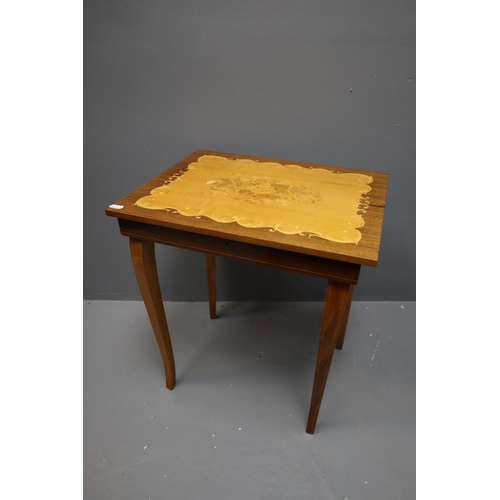 589 - Vintage Sorrento Style Musical Table with Marquetry Floral Design. With Key, working (20