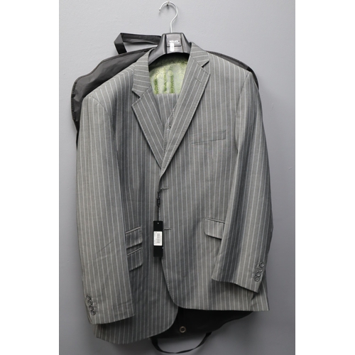 603 - New Milan Collection Grey Pin Stripe 3 Piece Suit (Size 48 Chest / 42R Pants)