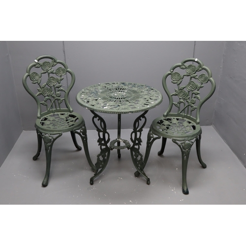 619 - Vintage Aluminum 3 Piece Garden Set with Table and Two Chairs in Green Finish