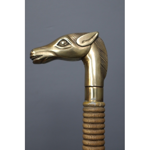 394 - A Brass Horse Head Walking Stick, Approx 32.5” Tall