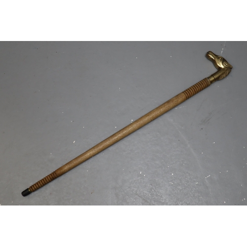 394 - A Brass Horse Head Walking Stick, Approx 32.5” Tall