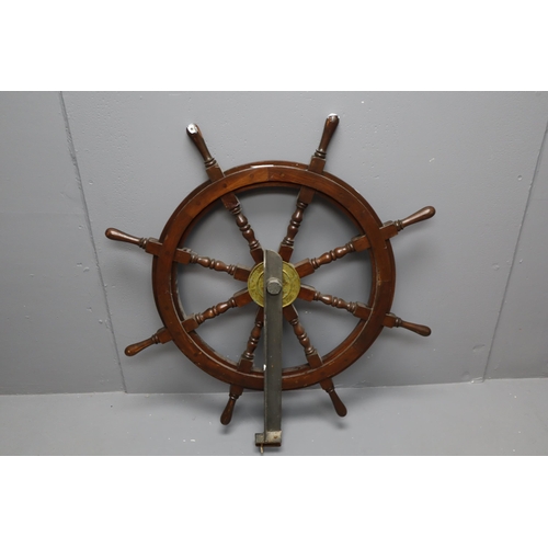 629 - Decorative Wooden Ships Wheel on a Steel Display Post 37