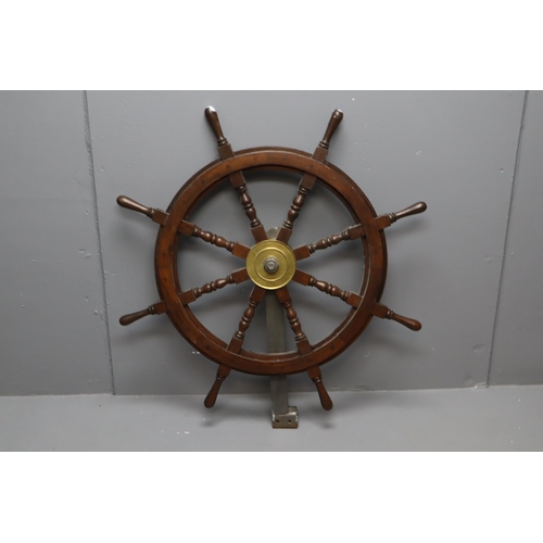 629 - Decorative Wooden Ships Wheel on a Steel Display Post 37