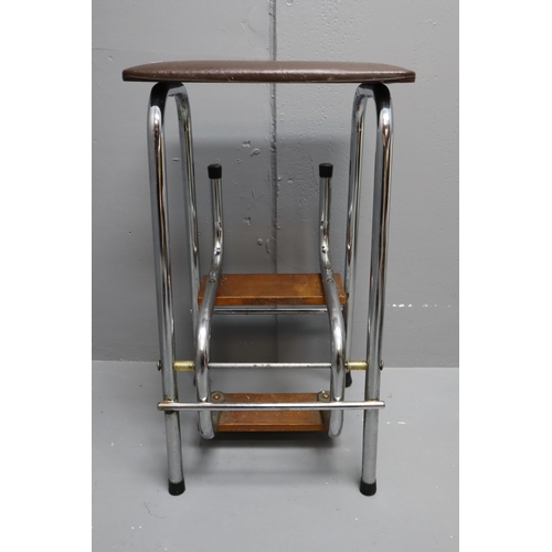 634 - A Retro Leather Seated Step Up Stool, Approx 24.5