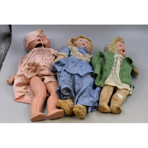 751 - Three Vintage Dolls to include one Porcelain Doll Marked 