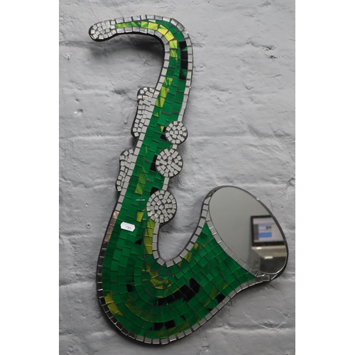 665 - A Mosaic Saxophone Wall Art Mirror, Approx 24” Tall