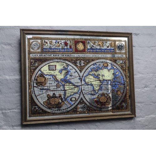 667 - Mid century Framed Mirrored A New and Accvrat Map of The World approx 26