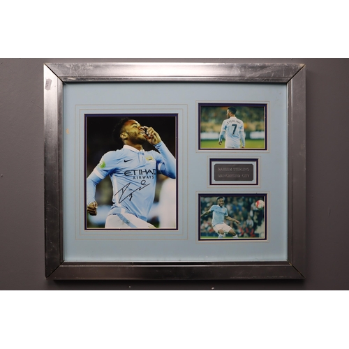 668 - Framed Manchester City Raheem Sterling Montage Bearing The Players Signature with C.O.A on rear appr... 