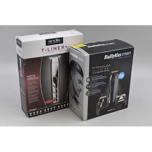 555 - Two Boxed Gents Cordless Trimmers. Includes Babyliss (Powers On), and Andis (Untested)