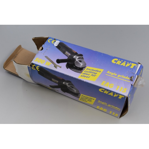 704 - Boxed Powercraft 500 watt Angle Grinder complete with Attachments powers on when tested