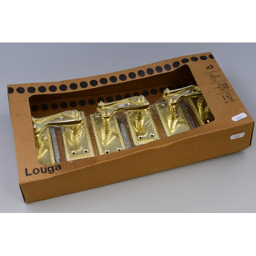 720 - Three Pairs of New Brass Louga Door Handles