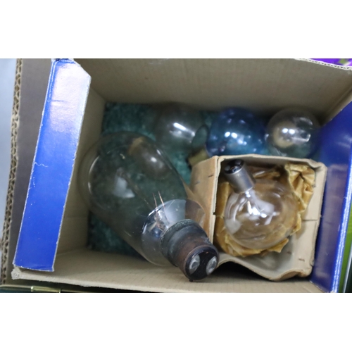 856 - Box to include Vintage Tins and Vintage Lightbulbs. Includes Military Tin