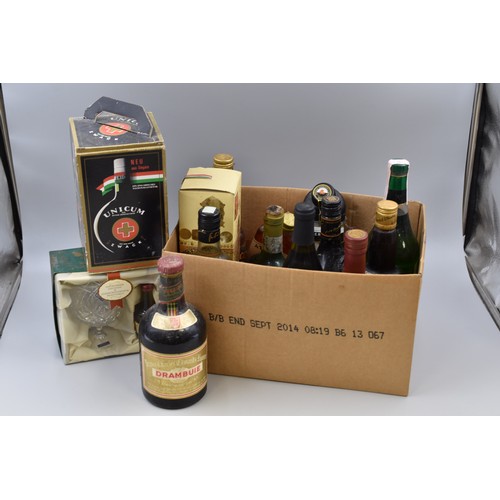 835 - Selection of Vintage Bottles of Alcohol include Drambuie, Unicum, Apricot Brandy and other