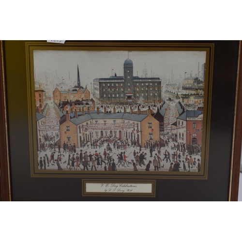 386 - Two Framed and Glazed L.S Lowry Prints To Include 'V.E. Day Celebrations', And 'Canal Bridge'. Appro... 