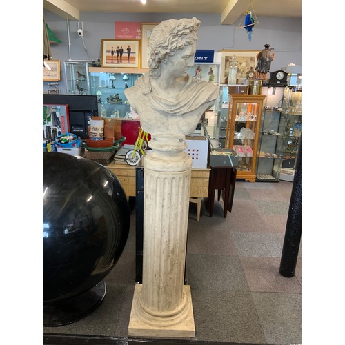 579 - Classical Grecian Bust of Apollo Standing on heavy Column Approx. 6ft