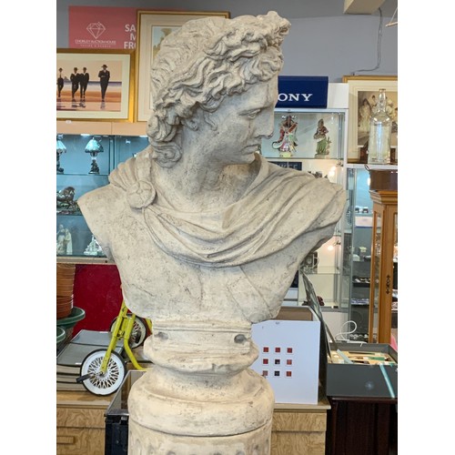 579 - Classical Grecian Bust of Apollo Standing on heavy Column Approx. 6ft