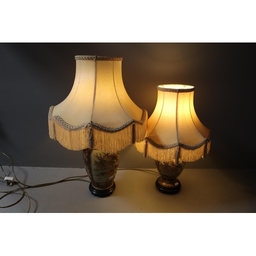 736 - Set of Three Decorative Japanese Satsuma Lamps, with Shades (Tallest 18