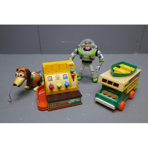 805 - Mixed Selection of Toys to include Buzz Lightyear, Toy Story Slinky and Two Vintage Fisherprice Toys... 